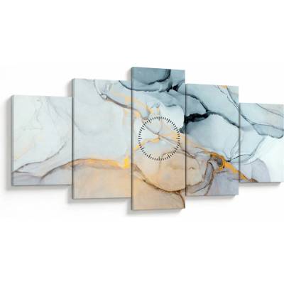 Obraz - Mramor (s hodinami), päťdielne 150x80 cm s hodinami