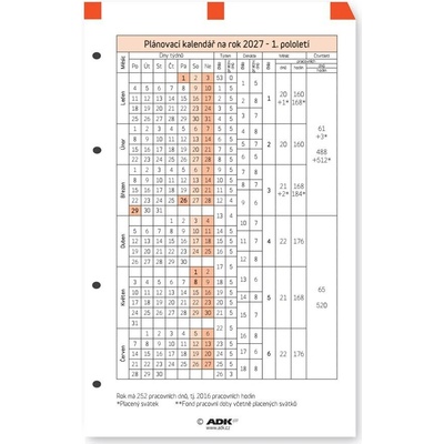ADK Formulář Plánovací kalendář A5 2027 1 list – Hledejceny.cz