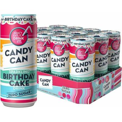 Candy Can Birthday Cake bez cukru s příchutí jahody a vanilky 12 x 330 ml