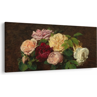 Obraz - Henri Fantin-Latour, Roses de Nice on a Table, reprodukcia, jednodielne 250x125 cm