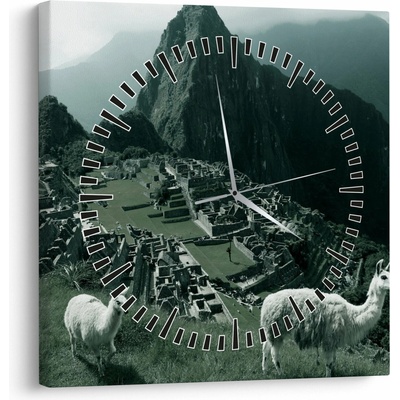 Obraz - Lamy na Machu Picchu v Peru (s hodinami), jednodielne 30x30 cm s hodinami