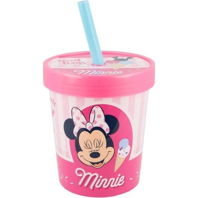 STOR Plastový pohár so šrubovacím viečkom a slamkou MINNIE MOUSE 560 ml