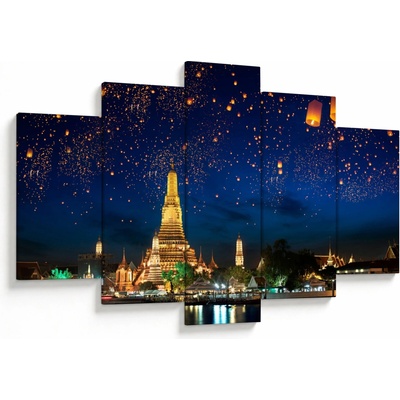 Obraz - Lampióny štěstí, Bangkok, pětidílný 150x105 cm – Hledejceny.cz