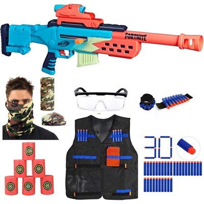 Nerf Fortnite Storm Scout Sniper F8346 vesta šátek Moro terče brýle čelenka 30 vaflových šípů
