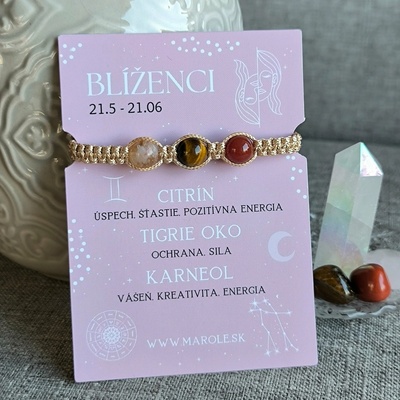 Marole náramok Blíženci (Ctrín, Tigrie Oko, Karneol) 52749494911304