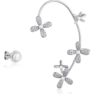 JwL Luxury Pearls luxusné strieborné asymetrické náušnice s perlami a zirkónmi ľavá záušnica JL0778