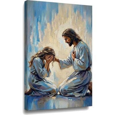 Obraz Ježiš utešujúci ženu na plátne – s ručne maľovanými detailmi - 60x90 cm