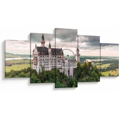 Obraz - Zámok na skalách (s hodinami), päťdielne 150x80 cm s hodinami