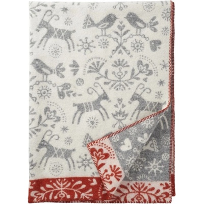 Klippan Švédsko Vlněná Joy white grey/rust Bílá deka 130x180