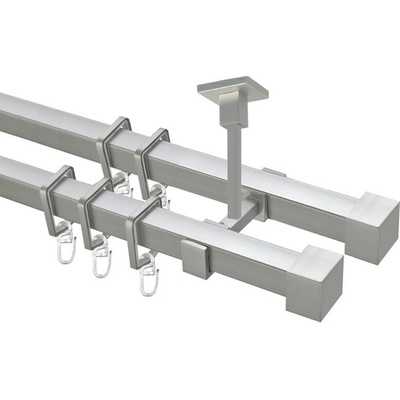 OK-GarnýžeCZ Garnýž kovová hranatá dvouřadá 20x20mm Klasik satina 370 cm do stěny / kroužky s žabkou