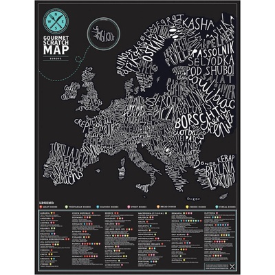 Nástěnná stírací mapa Evropy Gourmet Edition Luckies