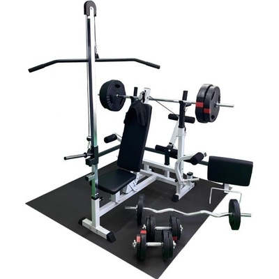 Gorilla Sports posilovací lavice s kladkou a nakládacím setem nosnost 280 kg bílá