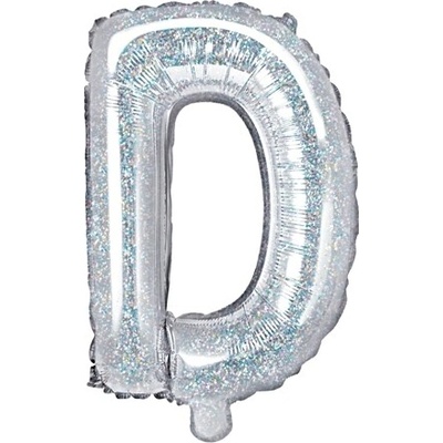 PartyDeco Balonek fóliový písmeno D holografický stříbrný, 35 cm