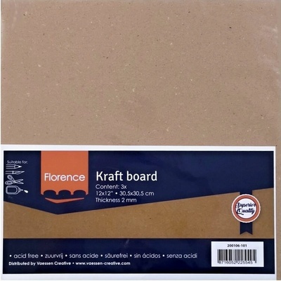 Vaessen Creative karton světlý kraft 2mm 30,5 × 30,5 cm 3 ks