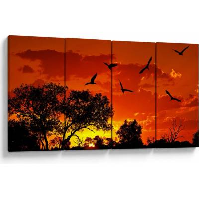 Obraz ptáků při západu slunce, Čtyřdílný 160x80 cm