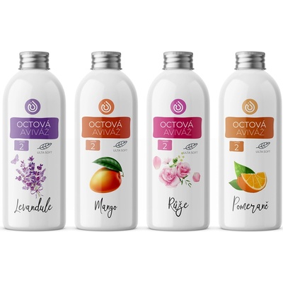 Nanolab Seznamte se Pravá přírodní octová aviváž Levandule 100 ml + Mango 100ml + Růže 100ml + Pomeranč 100ml sada testerů