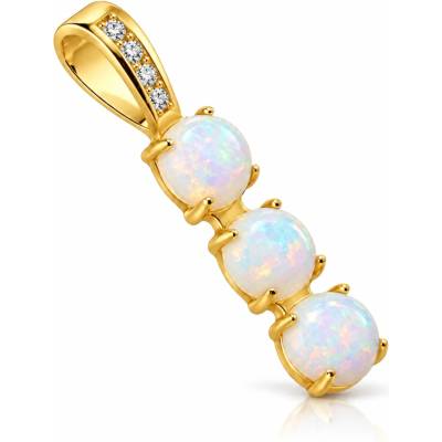 Šperky Eshop Diamantový přívěsek ze žlutého zlata úzký proužek, syntetické opály, očko s brilianty S3BT506.79