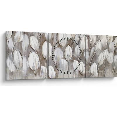 Obraz - Strukturované tulipány (s hodinami), třídílný 90x30 cm s hodinami