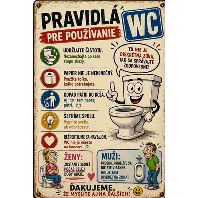 CAB Design - Metal Signs & Decor Plechová ceduľa Pravidlá pre požívanie WC