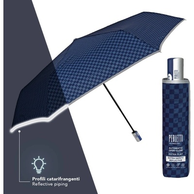 Perletti dámský plnoautomatický deštník Technology Blue reflexní extra flat