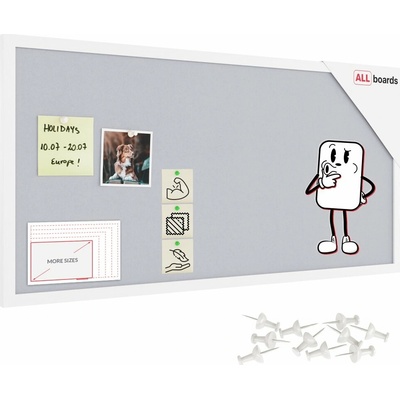 ALLboads Textilná (filcová) nástenka biela 80 × 40 cm v bielom drevenom ráme, TFWHITE84W