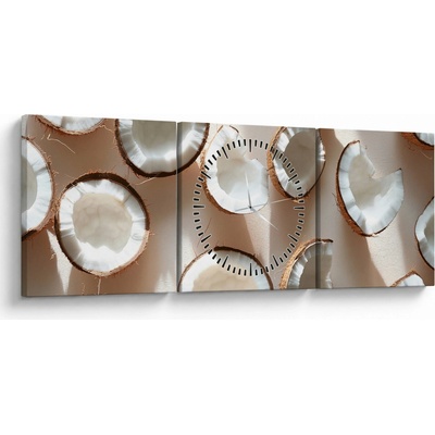 Obraz - Kokosové orechy (s hodinami), trojdielne 90x30 cm s hodinami