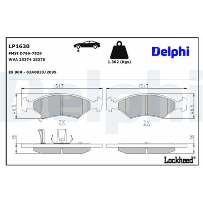 DELPHI Sada brzdových platničiek kotúčovej brzdy LP1630