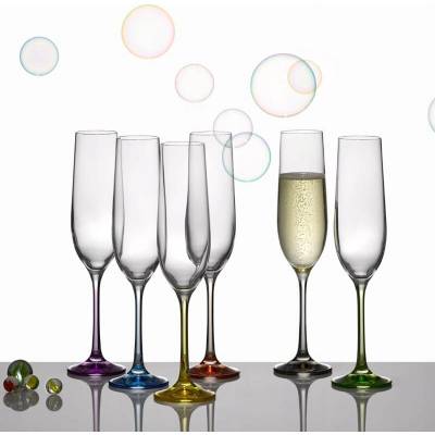 Bohemia Crystal Rainbow Skleničky na šampaňské čiré vícebarevné 6 x 190 ml