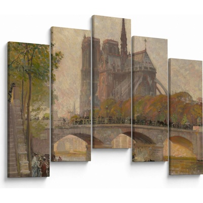 Obraz - Robert William Vonnoh, Notre Dame de Paris, reprodukce, pětidílný 125x90 cm