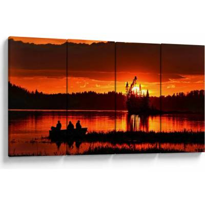 Obraz - Rybári na jazere, štvordielne 160x80 cm