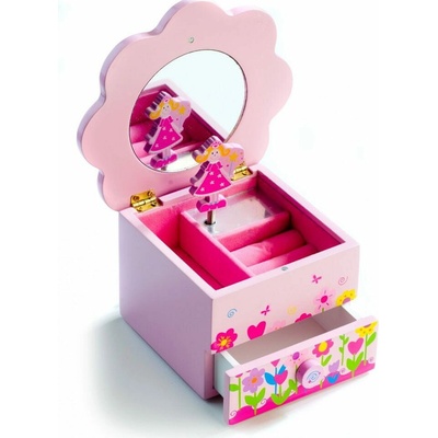 Teddies Hrající šperkovnice Princezna dřevo s šuplíkem květina14,5 x 8 x 14,5 cm