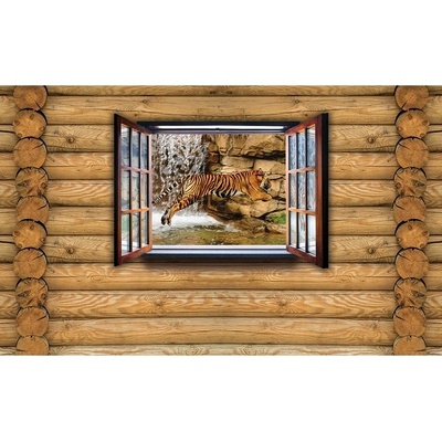 Preinterier FT2729 Fototapeta na stenu Tiger na drevenej stene vlies 104cm x 70cm
