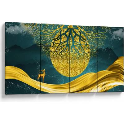 Obraz - Abstrakcia, Zlatá krajina, štvordielne 160x80 cm