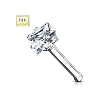 Šperky4U zlatý piercing do nosu čtvercový zirkon ZL01024-WG