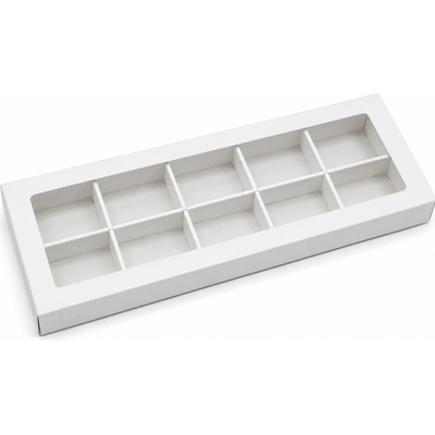 Bílá jednodílná dárková krabička 28 x 12 x 2 cm s průhledným okénkem – varianta s mřížkou na 10 perníčků – Hledejceny.cz