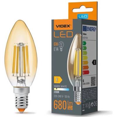 Videx LED žiarovka 6W Filament Teplá biela Amber E14