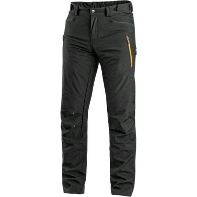 CXS AKRON pánske nohavice do pása softshell čierne s HV žlto oranžovými