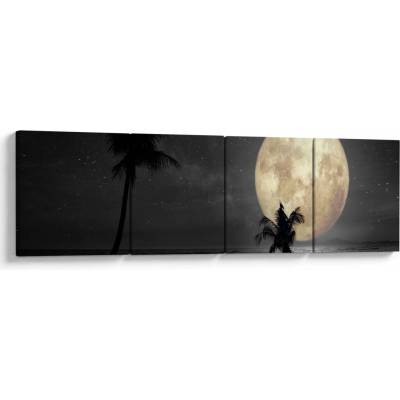 Obraz - Pláž za splnu v šedých tónoch, štvordielne 160x40 cm