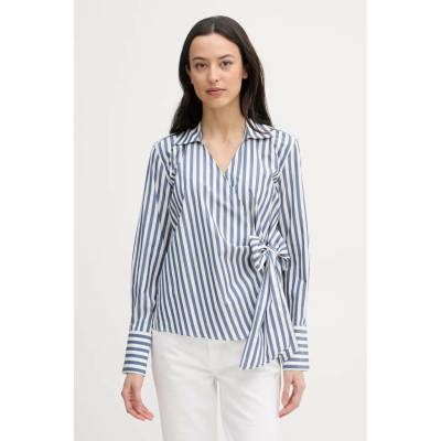 Tommy Hilfiger zavinovacia blúzka dámska bavlnená WW0WW49650 modrá