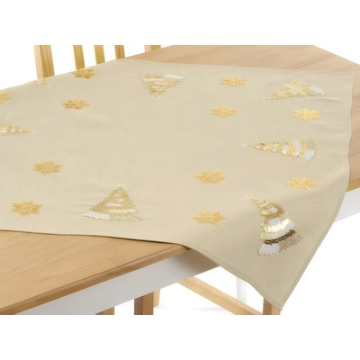 TiaHome Vianočný vyšívaný obrus Golden tree 40x85 cm