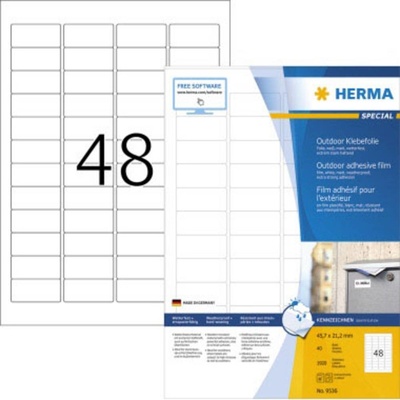 Herma 9536 etikety (A4) 45.7 x 21.2 mm fólia, matná biela, 1920 ks, extra silné