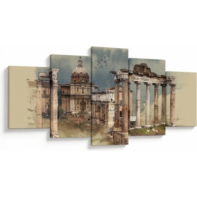 Obraz - Forum Romanum, Rím, Taliansko (s hodinami), päťdielne 150x80 cm s hodinami