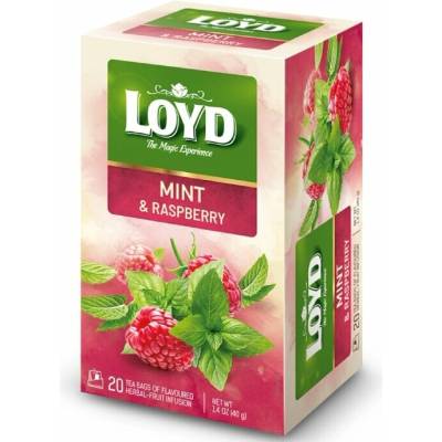 LOYD Expresný prírodný bylinný čaj Mäta Pieporná Malina 20 vrecúšok