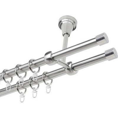 OK-GarnýžeCZ Garnýž kovová dvouřadá 19mm Pullo double nerez 430 cm do stropu / kroužky s háčkem