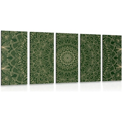 5-dílný obraz detailní ozdobná Mandala v zelené barvě - 150x75
