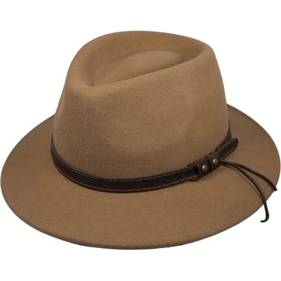 Fiebig Headwear since 1903 Nepromokavý klobouk fedora z vlny světle hnědý