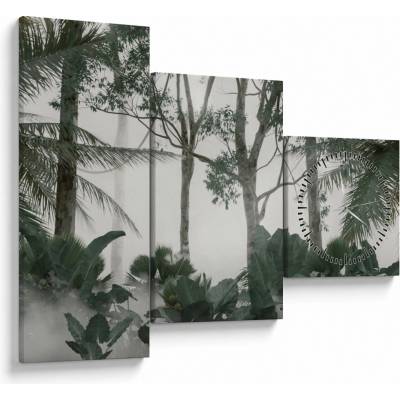 Obraz - Jungle v rannej hmle (s hodinami), trojdielne 90x70 cm s hodinami