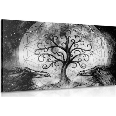 Obraz magický strom života v čiernobielom prevedení