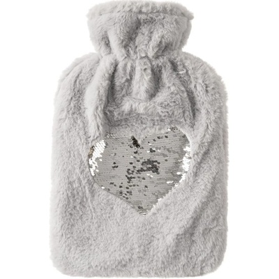 ORION Termofor GLITTER SRDCE v pleteném obalu, ohřívací lahev 1,6 l, šedá
