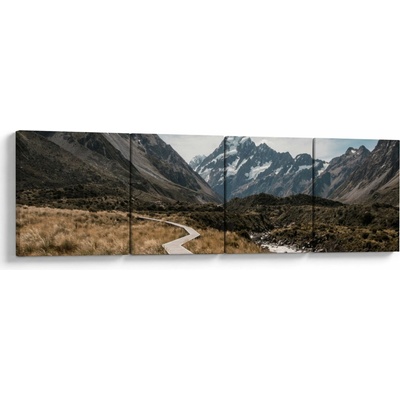 Obraz - Chodník v údolí hory Mt. Cook, Čtyřdílný 160x40 cm